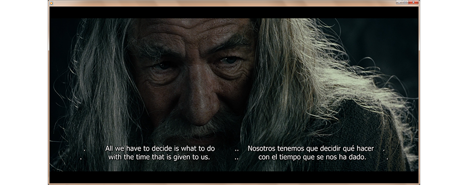 Screenshot of espanol and english subtitles displayed in MPlayer.